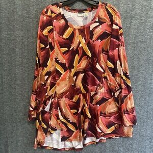 LOGO Lori Goldstein Top Women 1X Artsy Asymmetric Stretch Tunic Pocket Lagenlook